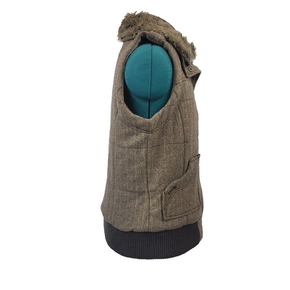 Bailey's Point Tweed Vest Wool Blend with Removable Faux Fur Collar Brown Medium - Picture 4 of 6